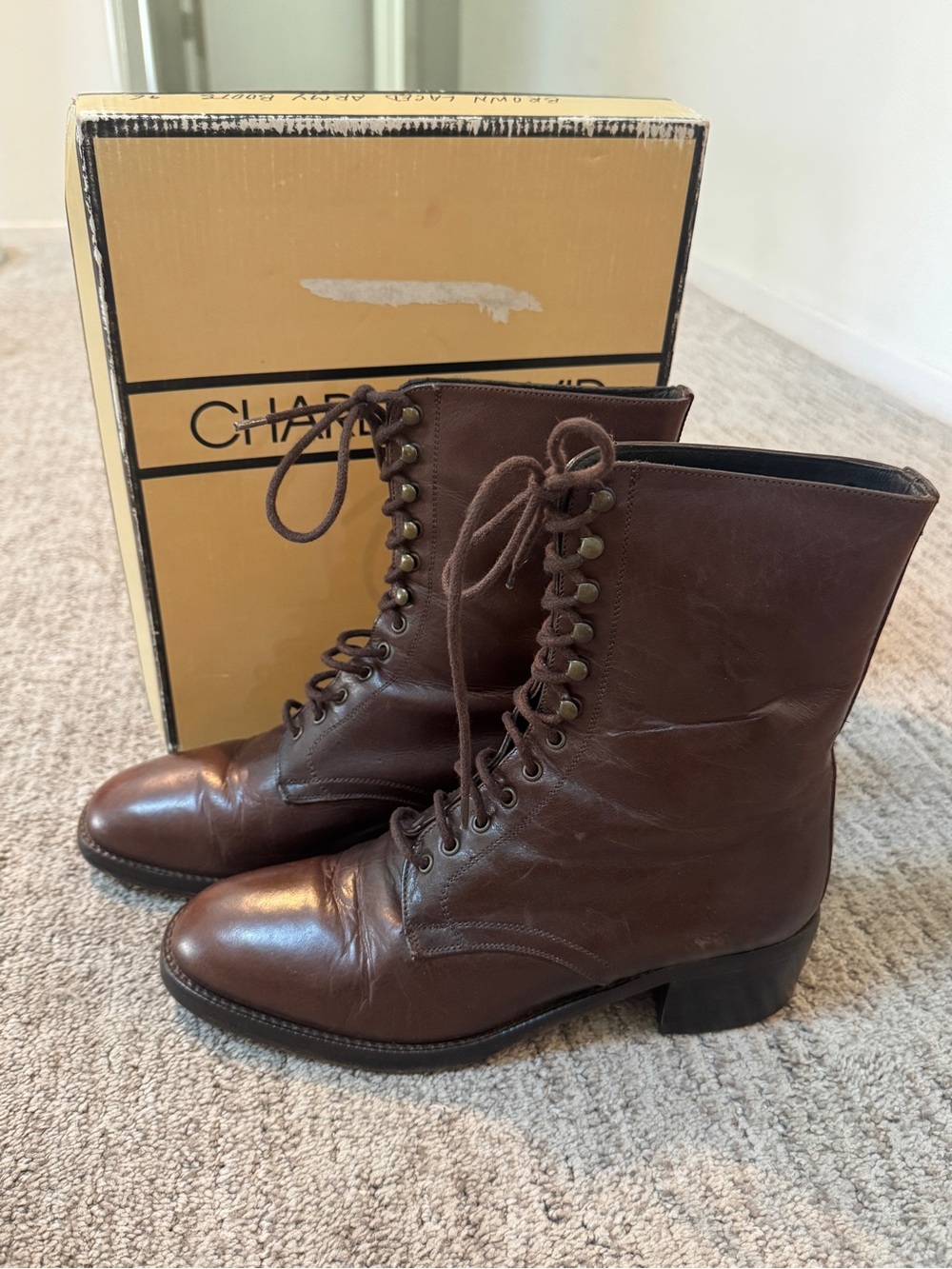 Charles David 80s Vintage Brown Lace-Up Leather Ankle Boots 7.5